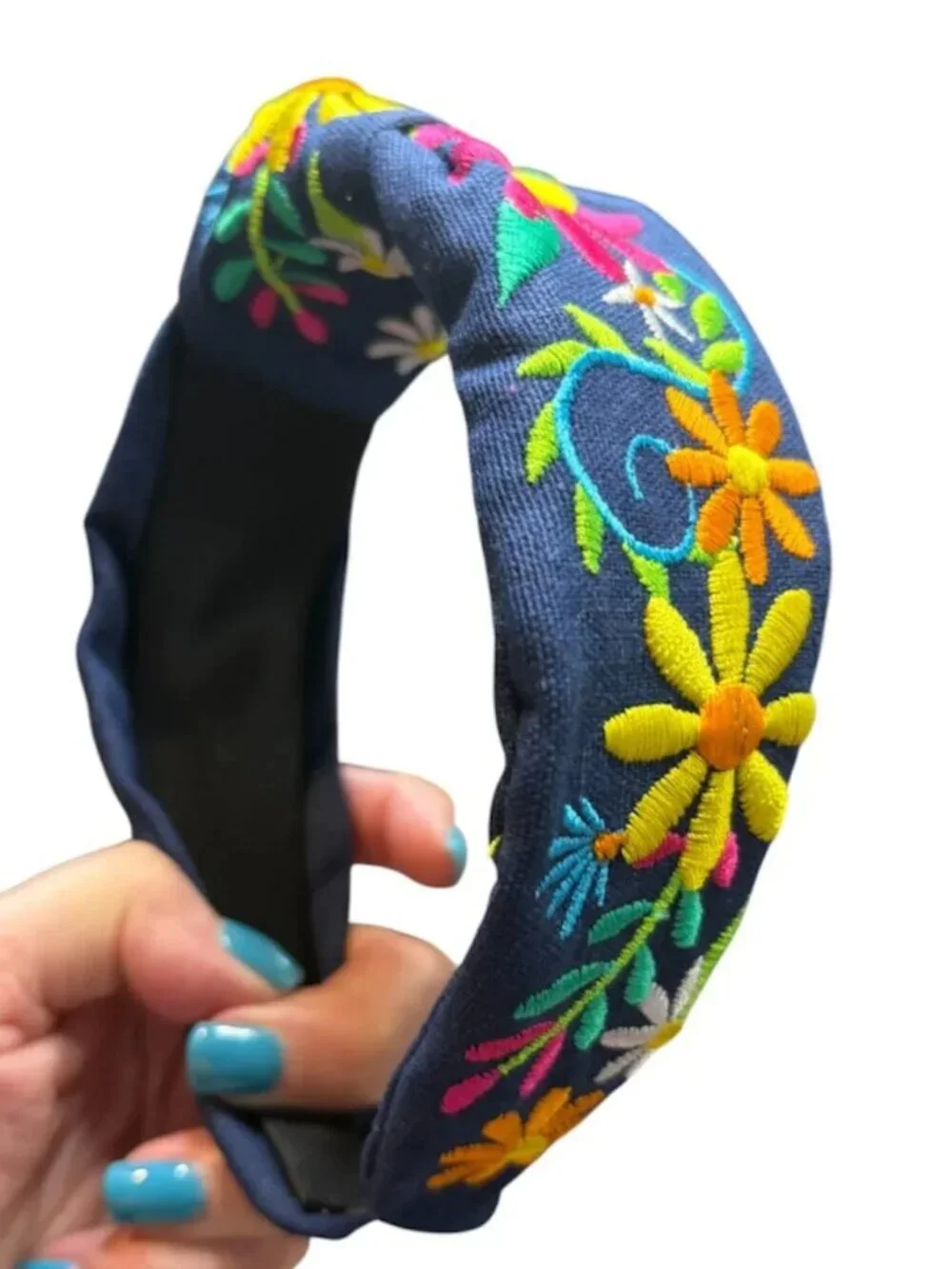 NAVY & MULTICOLOR EMBROIDERED HEADBAND